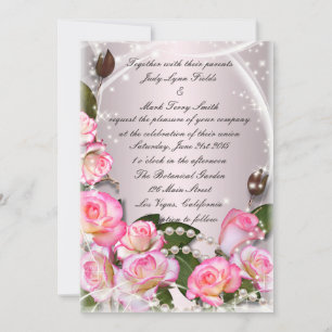 Einladung zu Rosen und Perlen in elegantem Rosa