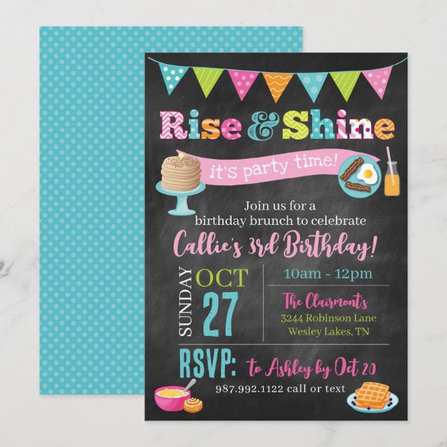 Einladung zu Rosen und Shine Brunch (Chalkboard) (Vorne/Hinten)