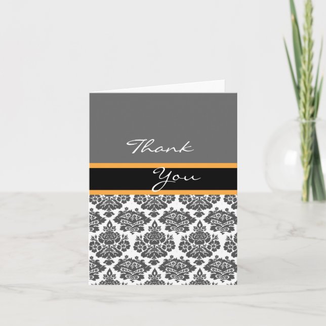 Einladung zu schwarzem Damast, danke Karte (Vorderseite)