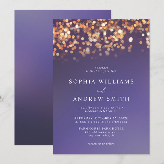 Einladung zu Sky Blue & Gold Hochzeiten (Vorne/Hinten)