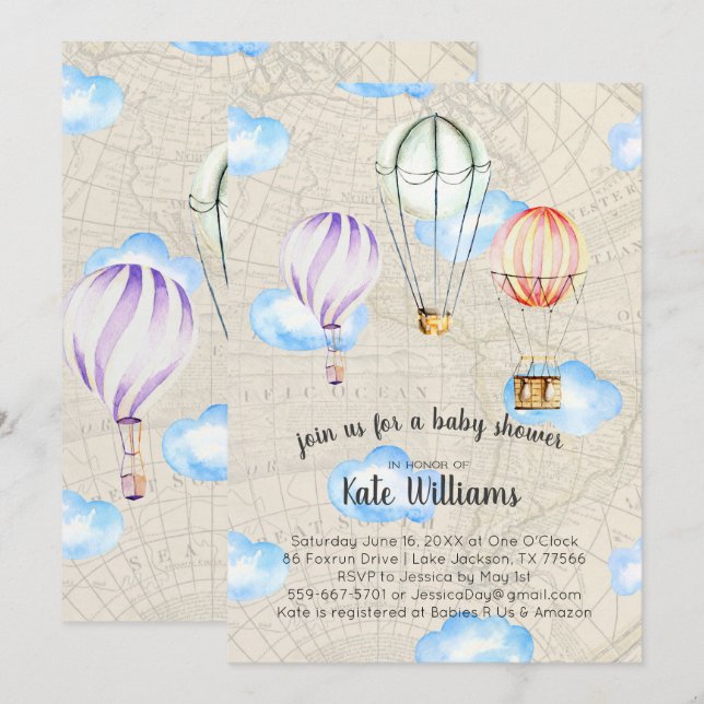 Einladung zu Travel Themed Baby Dusche (Vorne/Hinten)