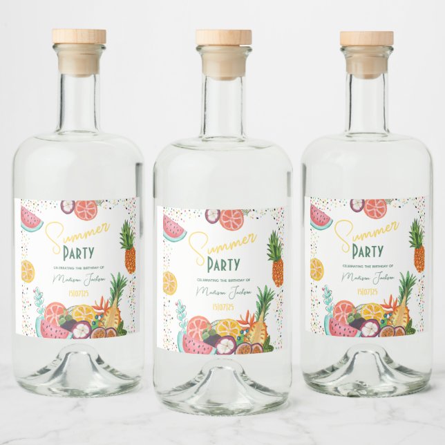 Einladung zu tropischen Früchten im Sommer Party Alkoholflaschenetikett (Flaschen)