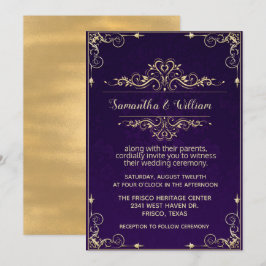 Einladung zu verzierten Lila- und Goldhochzeiten