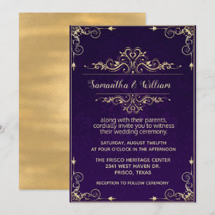 Einladung zu verzierten Lila- und Goldhochzeiten