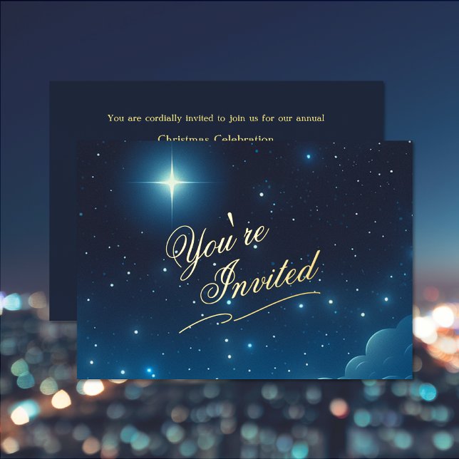 Einladung zu Weihnachten-Sternen-Blauen Fohlen (Christmas Star Blue Foil Invitation (front and back))
