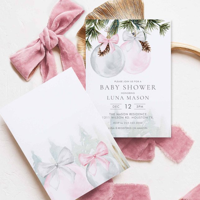Einladung zu Weihnachts-Girl-Babydusche (Pink Christmas Winter Girl Baby Shower Invitation)