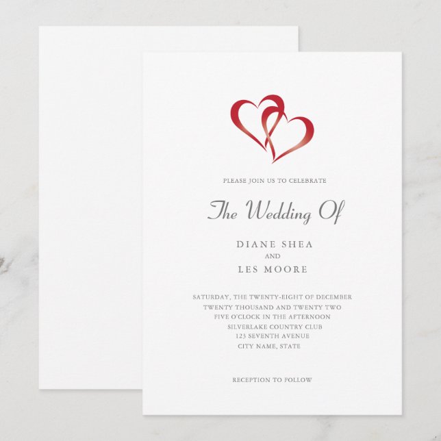 Einladung zu zwei Herz-Hochzeiten (Vorne/Hinten)