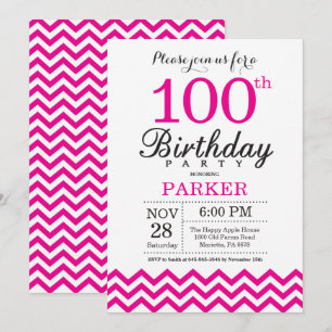 Einladung zum 100. Geburtstag Hot Pink Chevron