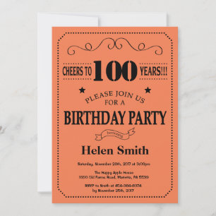 Einladung zum 100. Geburtstag in Schwarz und Koral