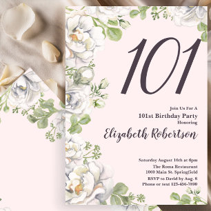 Einladung zum 101. Geburtstag Blush Pink Floral Pf