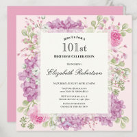 Einladung zum 101. Geburtstag Elegante rosa Blumen