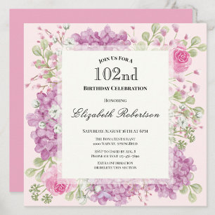 Einladung zum 102. Geburtstag Elegante rosa Blumen