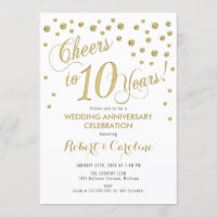 Einladung zum 10. Hochzeitstag - Gold & Weiß