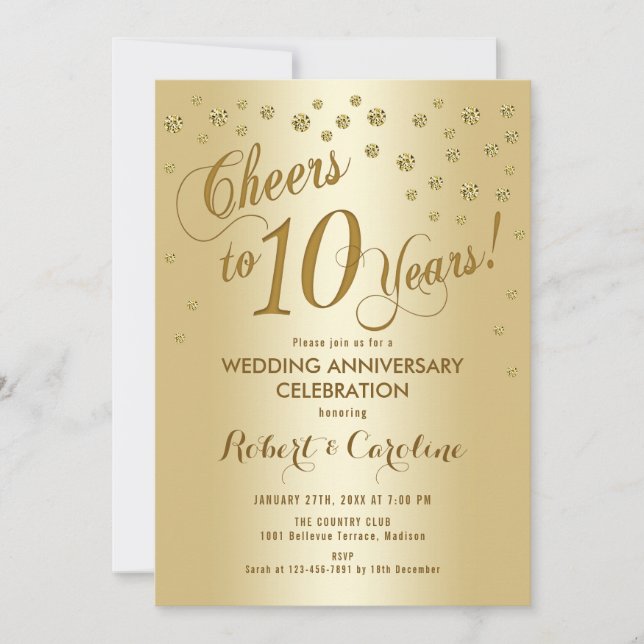 Einladung zum 10. Hochzeitstag in Gold (Vorderseite)