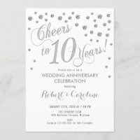 Einladung zum 10. Hochzeitstag - Silberweiß