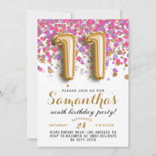 Einladung zum 11. Geburtstag mit Konfetti