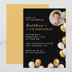 Einladung zum 13. Geburtstag Black Gold Ballon Fot