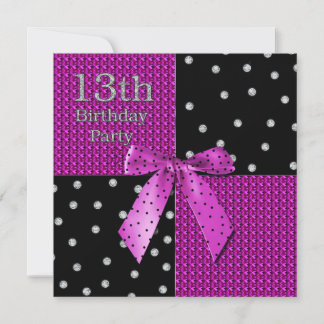 Einladung zum 13. Geburtstag - Fuchsia/Black Polka