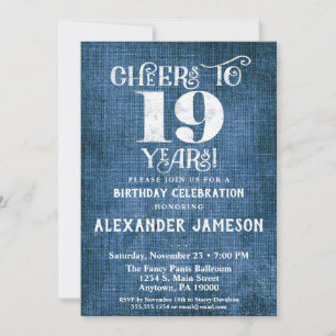 Einladung zum 19. Geburtstag Blue Linen Rustikal P