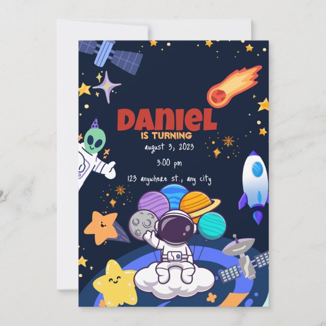 Einladung zum 1. Astronautenflug Rocket Geburtstag (Vorderseite)