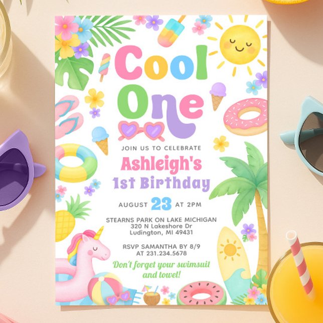 Einladung zum 1. Geburtstag - Cool eins (Summer 1st Birthday Invitation - Cool One)
