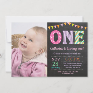 Einladung zum 1. Geburtstag. Girl First Birthday F