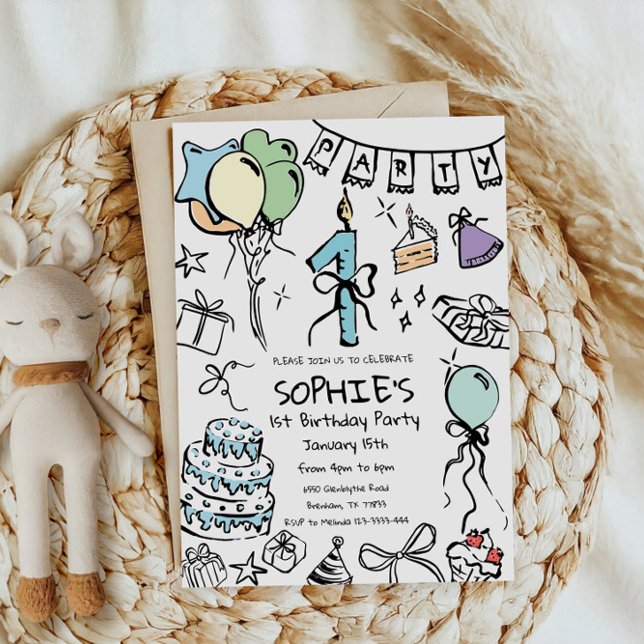 Einladung zum 1. Geburtstag, Handgezeichnet Geburt (Von Creator hochgeladen)