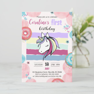 Einladung zum 1. Geburtstag mit niedlichem Einhorn