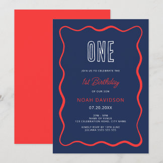 Einladung zum 1. Geburtstag von Wavy Red and Blue