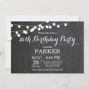 Einladung zum 20. Geburtstag auf Schiefertafel