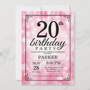 Einladung zum 20. Geburtstag Pink Glitter