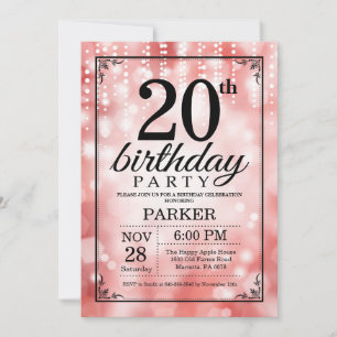 Einladung zum 20. Geburtstag roter Glitter