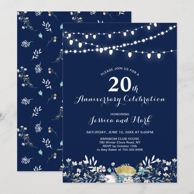 Einladung zum 20. Hochzeitstag der Marine & Gold (Vorne/Hinten)