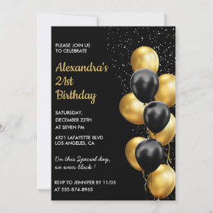 Einladung zum 21. Geburtstag Balloons Gold Dinner