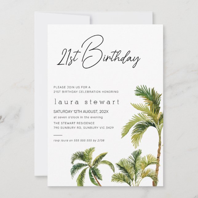 Einladung zum 21. Geburtstag der Aquarellpalme (Vorderseite)