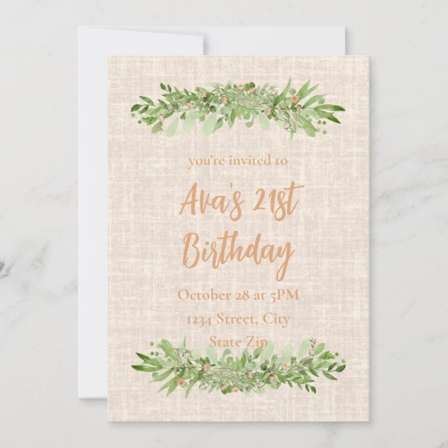 Einladung zum 21. Geburtstag - Linengrün | zwanzig (Vorderseite)