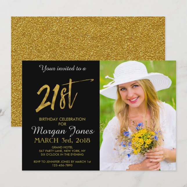 Einladung zum 21. Gold Foil Geburtstag (Vorne/Hinten)
