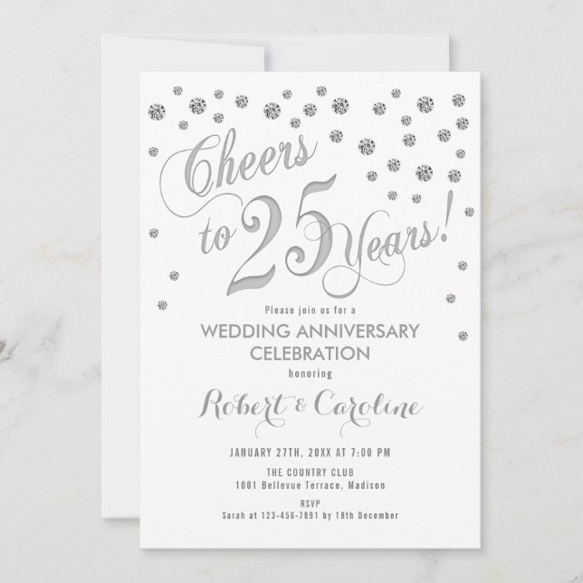 Einladung zum 25. Hochzeitstag - Silberweiß (Vorderseite)