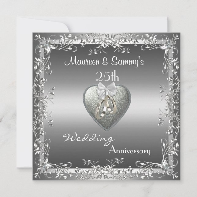 Einladung zum 25. Jubiläum Hochzeit Silber Elegant (Vorderseite)