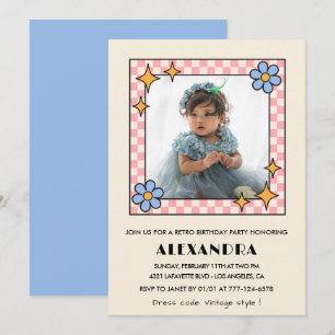 Einladung zum 2. Geburtstag Retro Groovy Blau Flor
