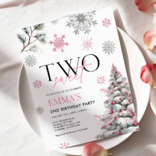 Einladung zum 2. Geburtstag, Winter Pink zwei Gebu