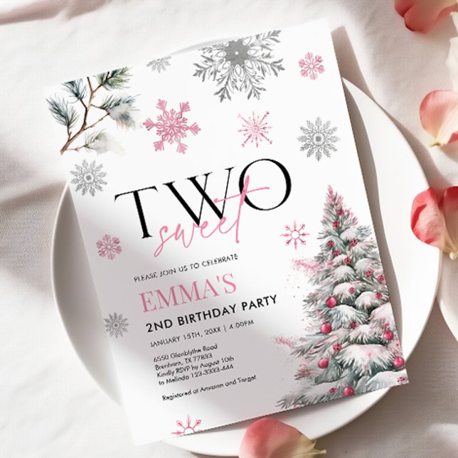 Einladung zum 2. Geburtstag, Winter Pink zwei Gebu (Von Creator hochgeladen)