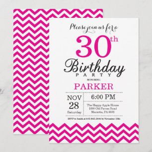 Einladung zum 30. Geburtstag Hot Pink Chevron