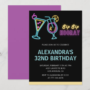 Einladung zum 32. Geburtstag Cocktail Neon Glow
