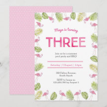 Einladung zum 3. Geburtstag | tropisches Flamingo