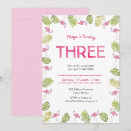 Einladung zum 3. Geburtstag | tropisches Flamingo