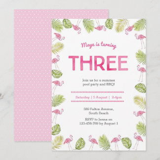Einladung zum 3. Geburtstag | tropisches Flamingo