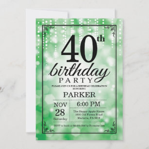 Einladung zum 40. Geburtstag Grüner Glitter