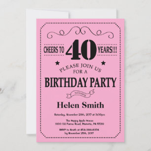 Einladung zum 40. Geburtstag in Schwarz und Pink