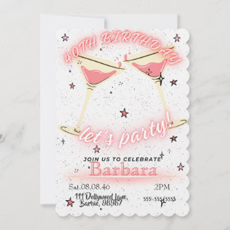 Einladung zum 40. Geburtstag - Pink Cocktail